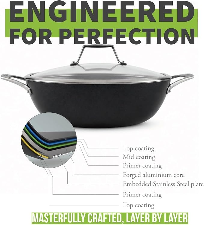 TECHEF - Onyx Collection - Nonstick Everyday Pan With Lid, 5 Qt Deep Frying Pan With Lid, For Sauteing, Frying, And Simmering, Induction Ready, PFOA-Free, Made In Korea
