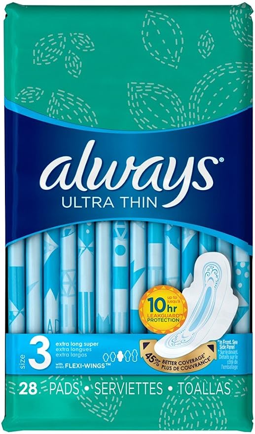 Always Pads Ultra Thin Size 3-28 Count Extra Long Super (6 Pack)6