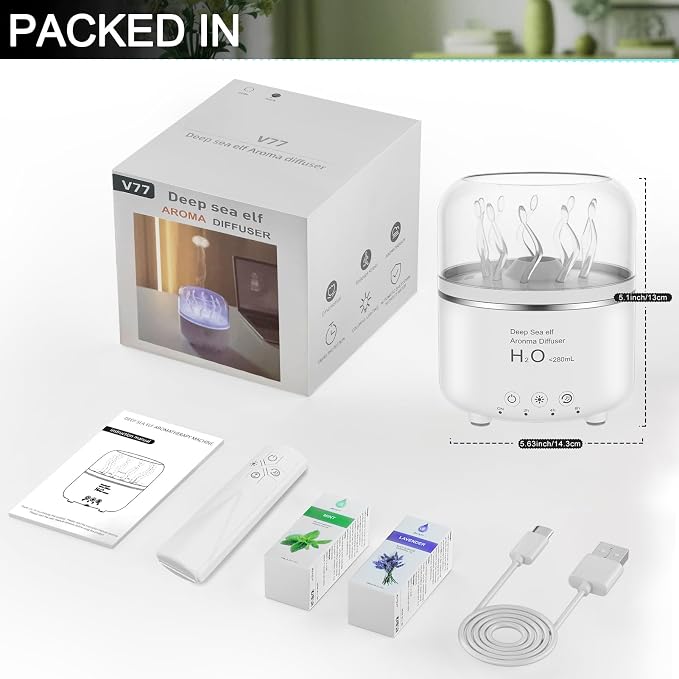 Morbou Essential Oil Diffuser with Jellyfish Spray & Sea Anemone Rotation, 280ml Ultrasonic Aromatherapy Machine,7-Color LED Night Light Quiet Mist for Bedroom, Remote Control (White)