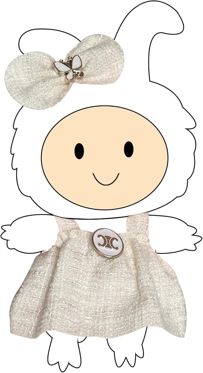 Doll Dress Set for 15-17cm Dolls, Cute Clothes for Dolls. Clothes Accessories for Doll Dress, Cute Miniature Clothes for Bag Charm, Photo Props, and Fashion Display. (White Checkered Dress)