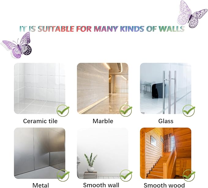 SAOROPEB 3D Butterfly Wall Decor 48 Pcs Lavender Butterfly Decorations | 4 Styles 3 Sizes, Butterfly Birthday Decorations Butterfly Party Decorations Cake Decorations, Removable Stickers