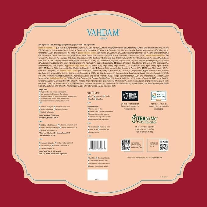 VAHDAM, Assorted Chai Tea Variety Pack (6 Delicious Flavors, 36 Eco Friendly Pyramid Tea Bags) Caffeinated, Gluten Free, Non GMO | Indian Masala Chai Tea Blends | Tea Gift Set for Men and Women