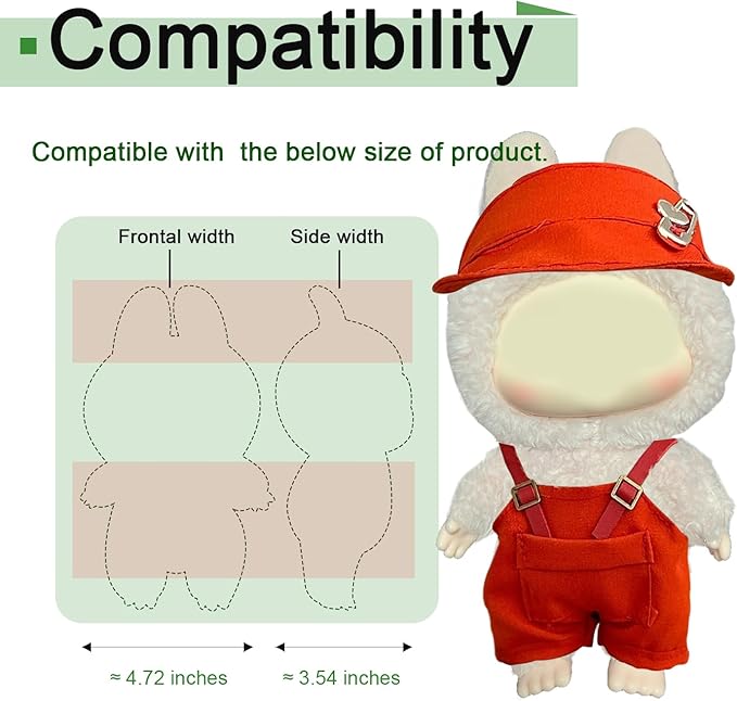 Outfit for Labubu Clothes (15cm & 17cm Monster Keychain-Macaron/Have a seat/Energy). Clothing Accessories for labubu Toys. Clothes for popmart Blind Box.(Red Overalls Set)