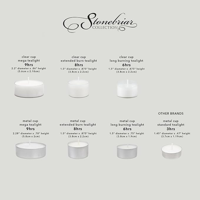 Stonebriar Unscented Long Burning White Tealight Candles, Bulk Pack, 6-7 Hour Burn Time, Smokeless Tealights for Parties, Weddings, Home, 50 Count