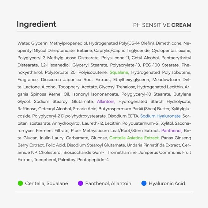 SAM'U PH Sensitive Cream– Face Moisturizer with Ceramide, Hyaluronic Acid & Allantoin & Centella, Long-lasting Hydration, Quick Absorbing Formula, Hypoallergenic Korean Skin Care 2.02 Fl Oz