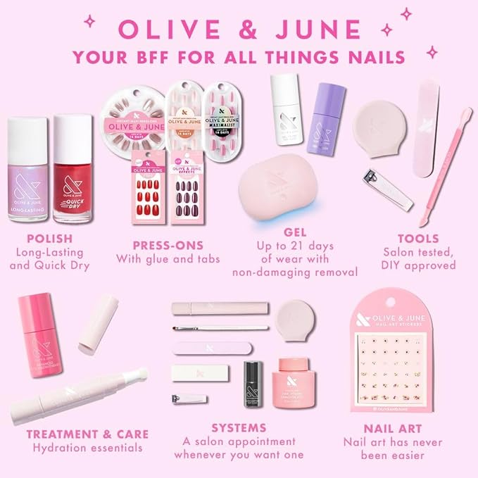 Olive & June Long Lasting Nail Polish | Spring Pastel Nails | Plump Gel-Like Finish No Lamp Needed | Lasts up to 10 days | Salon-Quality 15-Free Vegan & Cruelty-Free Chip-Resistant | JM Pinky Lavender