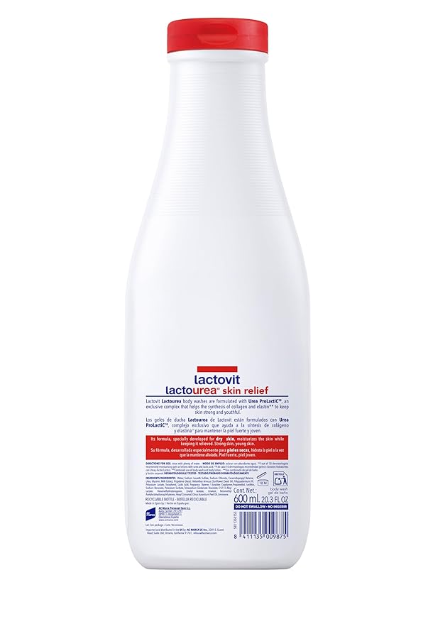 Lactovit| Lactourea Body Wash | Hydrating Shower Gel for Dry Skin | With Urea ProLactiC10 Complex, Lactic Acid & Pure Urea | Soft & Youthful Skin | Dermatologist Recommended |3 x 600 ml
