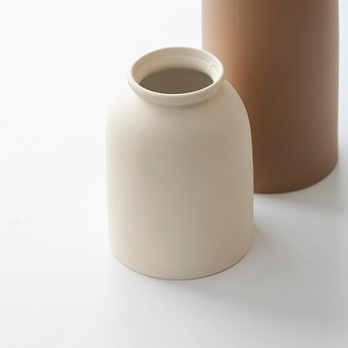 Large Decorative Ceramic Vase Set, 3 Pieces, Nordic Modern Boho Style, Earthtone Color Mix, Modern Farmhouse for Home Decor (XL Coffee Mix)
