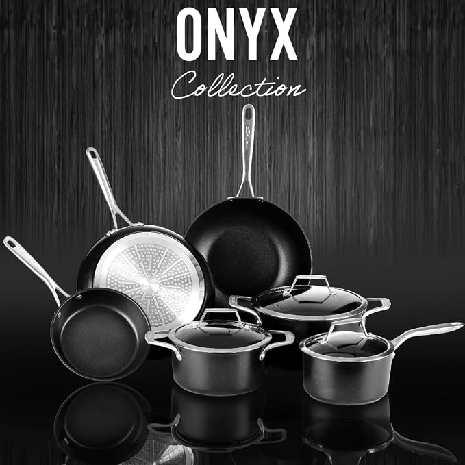 TECHEF - Onyx Collection Nonstick Frying Pan Skillet Set, PFOA-Free, Dishwasher Oven Safe, Stay-Cool Stainless Steel Handle, Induction-Ready, Made in Korea (8-inch and 10-inch)