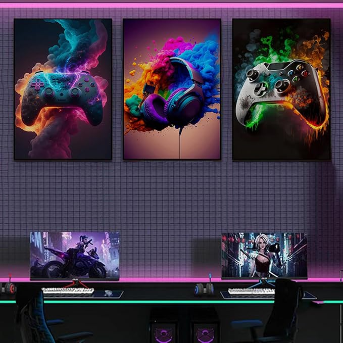 BGFCE Gaming Room Decor - Wall Art Set of 3, Video Gaming Theme, Unframed 12x16in Canvas Posters for Teen Boys Room