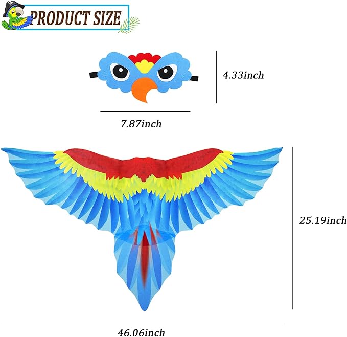 Bird-Costume-Parrot-Wings for Kids with Bird Headbands, Boys Girls Eagle Dress-up Cape Halloween Party Favors Gifts