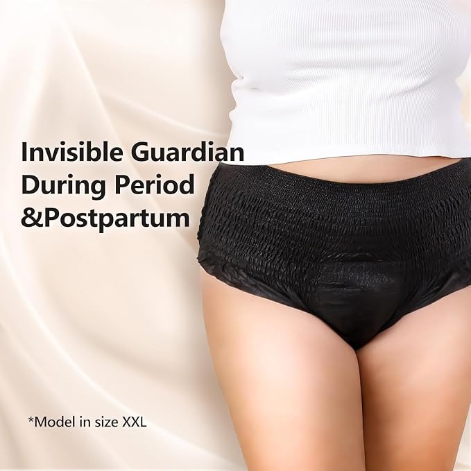 MOLLIS Disposable Period Underwear for Women, Postpartum Panties, Maternity Knickers Heavy Flow Leak Proof, Unscented, Black, Small/Medium, 8 Count