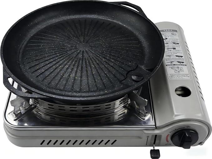 Korean BBQ Grill Pan with Maifan Stone Coated Surface, Non-Stick Smokeless Barbecue Plate for Indoor Outdoor Stovetop, Portable Double-Layered Thickened Grill Pan with Tilt Design & Oil Drain Control