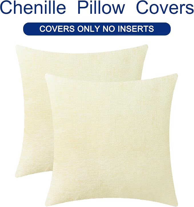 CaliTime Decorative Couch Throw Pillow Covers 24 X 24 Inches Beige | Pack of 2, Cozy Chenille Cushion Cases for Sofa Bed Living Room Farmhouse Home