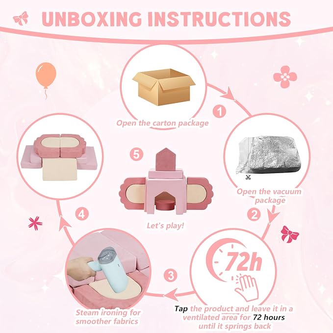 13 Pieces Foam Climbing Blocks for Toddlers|Floral Soft Play Gym,Kids Indoor Crawing Climbers & Play Structures for Bedroom,Livingroom & Playroom,Pink & Beige