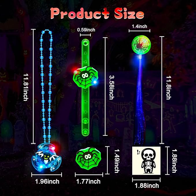 84 Pack Halloween Party Favors, Halloween Toys Gifts for Kids, LED Rotating Necklaces Flash Hair Lights Light Up Bracelets Rings Glow In The Dark Bouncy Ball Temporary Tattoos Halloween Party Supplies