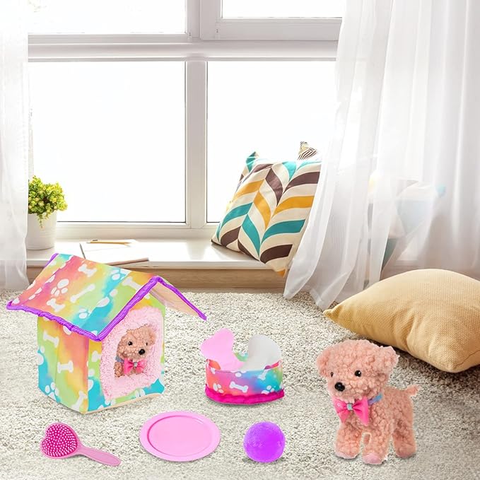 American 18 Inch Doll's Clothes and Accessories Pets Dog Play Sets for 18" Doll Included Dress,Pets Dog,pet Nest, Toy Ball, Hair Comb