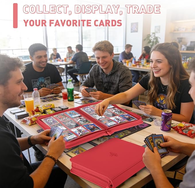 Trading Card Binder 9 Pocket, 360 Pockets Double-Sided Card Album, Premium PU Leather Zipper Card Holder for MTG, TCG, Sports & Game Cards, Must-Have for Collectors(Red)
