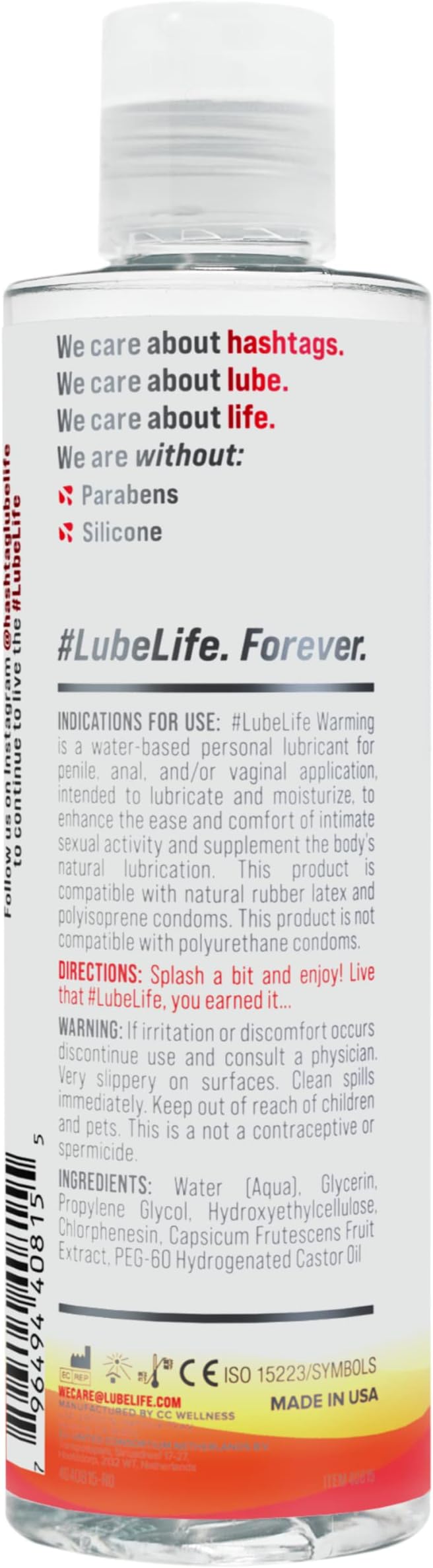 LUBELIFE Water-Based Warming Lubricant, Warm Invigorating Heating Sensation, Lube for Men, Women and Couples, 8 Fl Oz