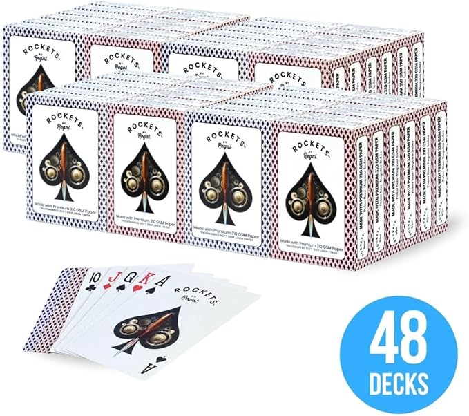 Regal Games Rockets Bulk Playing Cards Set for Adults & Professionals - 48 Standard Decks, 310 GSM Linen Finish - Poker Cards for Blackjack, Euchre, Canasta - Casino Grade, Travel & Game Night Cards