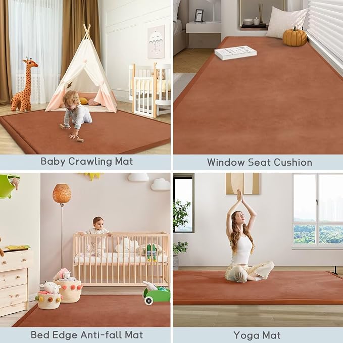 Baby Play Mat for Floor Nursery Muscle Mat Area Rug Playroom Rug 71x79" Elastic Foam 1.3" Thick Crawling Mat for Babies,Toddlers(Brick Red)