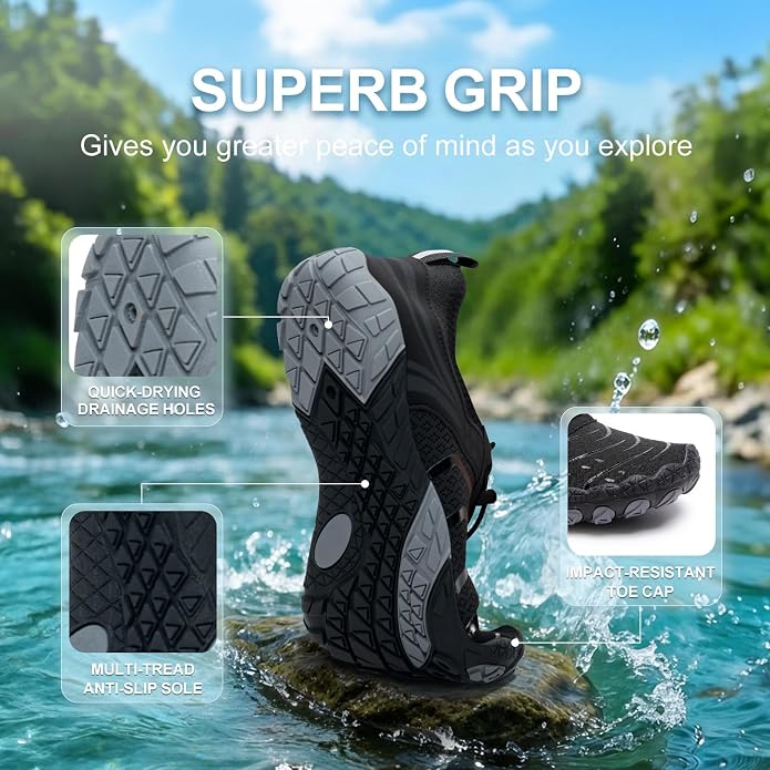 Barefoot Shoes for Women & Men, Grounded Walking Hiking Barefoot Shoes, Wide Toe Box Non-Slip Water Athletic Footwear, Comfortable Vitality Barefoot Footwear, Trail Running Sneakers Unisex