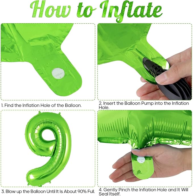 Dinosaur Green Number 9 Balloon, 40 Inch Big Large Foil Helium Green Number Balloon with 4 Pcs Mini Dinosuar, Dinosuar Mylar Balloons Set for 9 Year Old Birthday Party Decorations Supplies