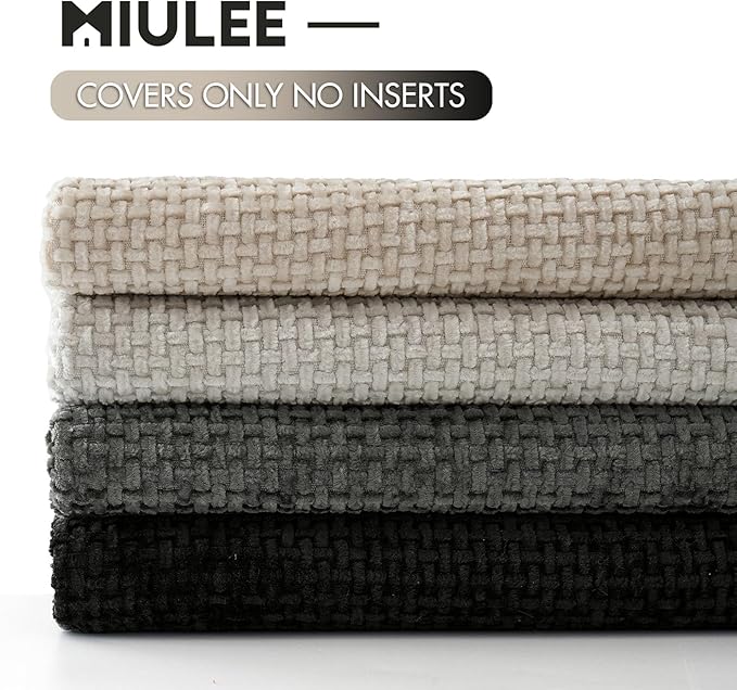 MIULEE Soft Decorative Chenille Pillow Covers Cream Grey 18x18 Pack of 4 | Modern Home Decor, Classic Neutral Set, Couch Throw Pillows, Farmhouse Boho Cushion Covers for Sofa Bed Living Room