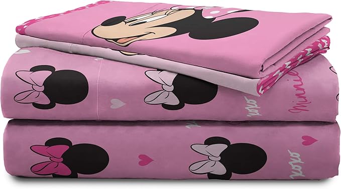 Jay Franco Kids Sheet Set with Fitted, Flat Sheets & Pillow Cover - Ultra-Soft Bedding with Pillowcase for Room Decor, Pink - Minnie Mouse, 4 Piece Full