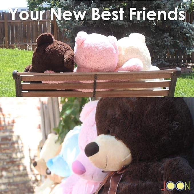JOON Huge Teddy Bear - 38 Inches, Light Gray, Fluffy Faux Fur, Ribbon & Bow Signature Footprints- Huggable & Lovable Joy – Gift for Baby Showers, Loved Ones – Perfect Large Cuddly Plush Toy Companion