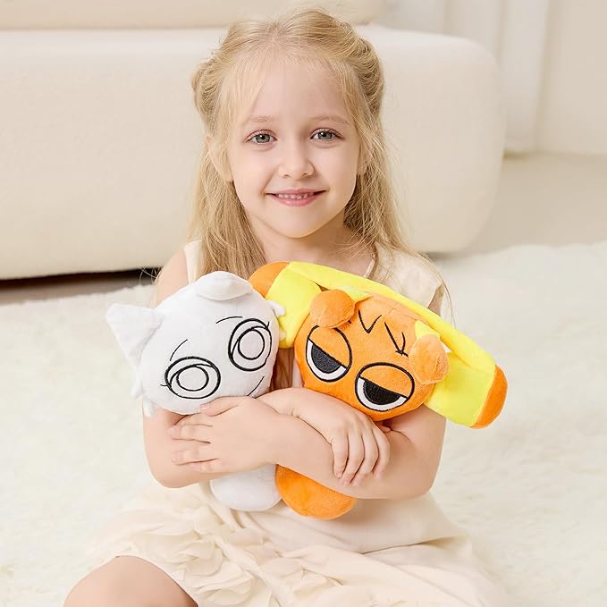 XYG® Sprunky Game Plush, Sprunky Toys Plush, 2PCS Sprunky Soft Stuffed Animal Pillow Doll Horror Figure Plushies Game Birthday for Fans Kids Adult (11" White & Orange)