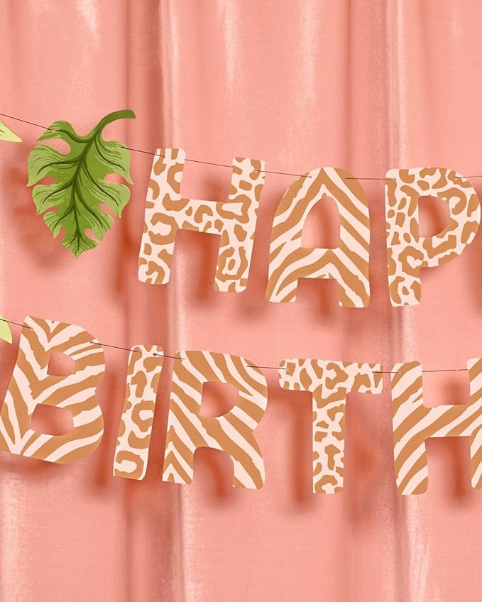 xo, Fetti Safari Happy Birthday Banner, 5 Ft. | Jungle Bday Garland, Kids Party Decoration, Zoo Animal Sign, Rainforest Photoshoot Backdrop