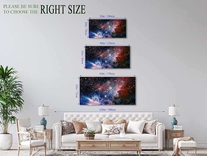 arteWOODS Canvas Wall Art Galaxy Nebula Starry Cosmic Painting Pictures Panoramic Canvas Arotwork Universe Stars Outer Space Wall Art for Home Office Decoration Framed Ready to Hang 24" x 48"