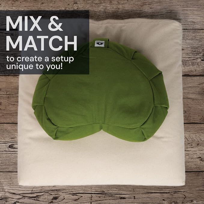 Meditation Cushion (Avocado) Crescent, Buckwheat Husk Filled, Floor Pillow or Cushions, Yoga Seat, Zafu, Made in The USA