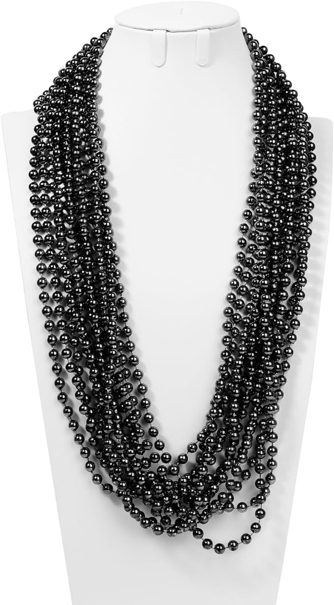 YAXINRUI 120 PCS Black Bead Necklaces, Black Mardi Gras Beads, Halloween Beads Necklaces, New Year Eve Necklace, 33 Inch Black Beaded Necklace for Mardi Gras Christmas Halloween Festive Events