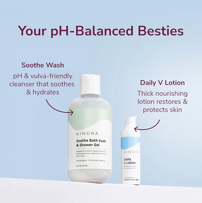Kindra Soothe Feminine Wash - pH Balanced Unscented Intimate Wash - OBGYN Recommended for Vulva Dryness, Odor Support, Anti Itch, and Irritation - Vaginal Health Safe