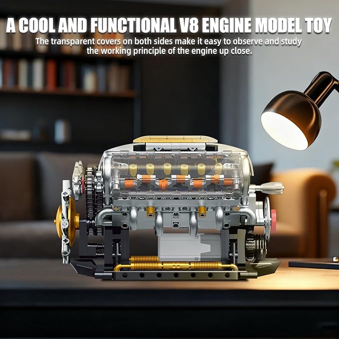 V8 Engine Model Kit that Runs, Build Your Own Mini Visible Car Motor, Physical Science Experiment Building Set for Adults & Teens, STEM Toy Gift for Boys 14+ (703 PCS)