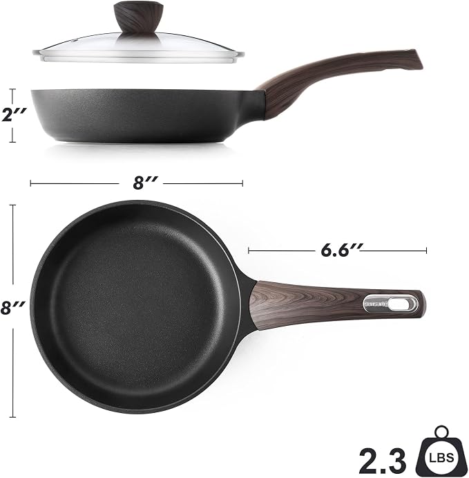 SENSARTE 8inch Nonstick Frying Pan Skillet with Lid, Black | Non Stick Pan Omelette Pans with Cover, Healthy Kitchen Cooking Chef's Pan with Cover, PFOA/PFOS Free, Induction Compatible