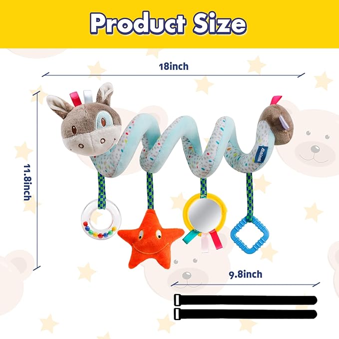 Baby Car Seat Toys Activity Stroller Toy for Boys Girls 0 3 6 9 10 12 Months, Spiral Hanging Plush Toys, Baby Shower Thank You Gifts