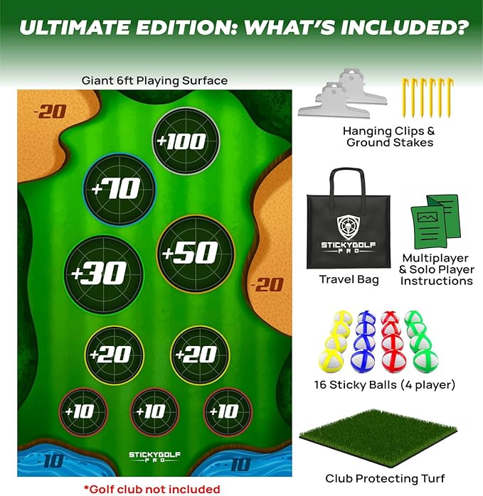 Golf Game for Adults Outdoor Indoor - Backyard Chipping Set with Sticky Balls - Family Entertainment Multi-Player Action - Friend and Party Activity - Gift for Golfers