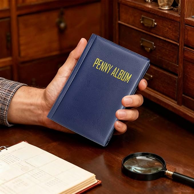 108 Pockets Pressed Penny Collecting Album Book, Portable Smashed Pressed Penny Album Book Holder for Collectors, Suitable for Work or Travel (Blue)