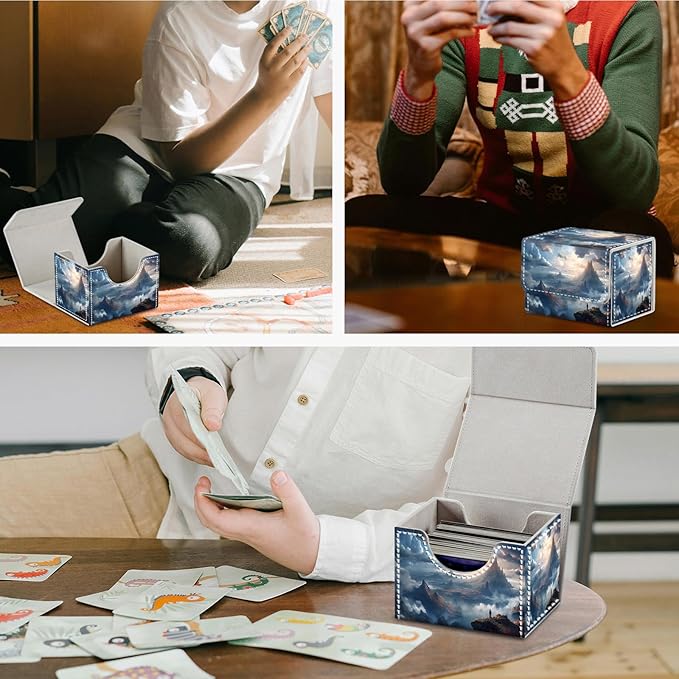 DEGDFSGR for TCG MTG Card Game Storage Box Organizer Trading Card Case Commander Deck Box Magnetic Closure Creative Pattern Up to 200 Cards, High Mountains Sea Of Clouds