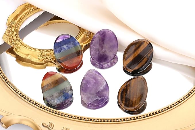 QINJIEJIE Crystals Thumb Worry Stone for Anxiety Healing Crystals Chakra Stone Tiger's Eye Oval Palm Chakra Worry Stones Reiki Meditation Crystal Anxiety Relief Items Gift for Him 2PCS