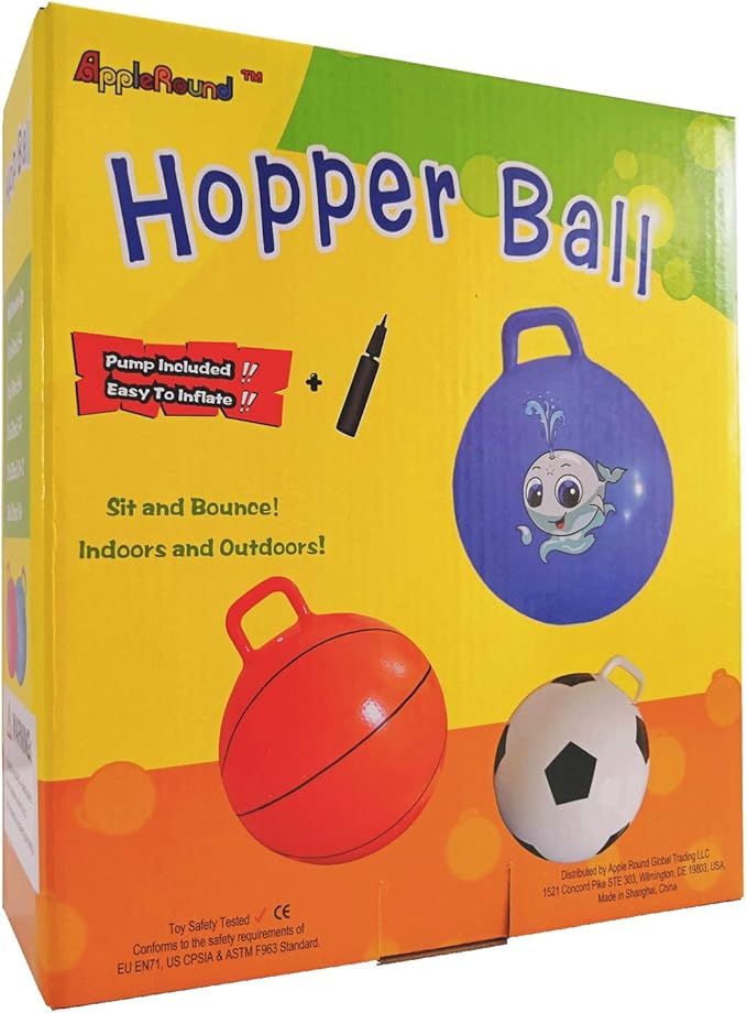AppleRound Hippity Hoppity Hop Ball, Sit-on Bouncy Ball with Handle, 20in/50cm Diameter for Children Age 7-10, Space Hopper Hopball, Pump Included, Cloud Colors (Purple)