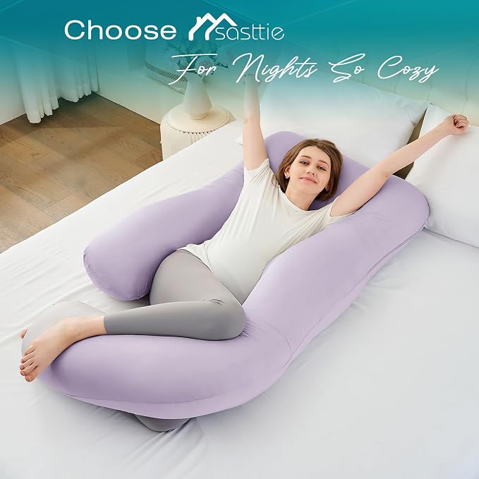 Sasttie Pregnancy Pillows for Sleeping, U Shaped Cooling Full Body Pillow with Removable Cover, Pregnant Women Must Haves, Maternity Essential, Lavender