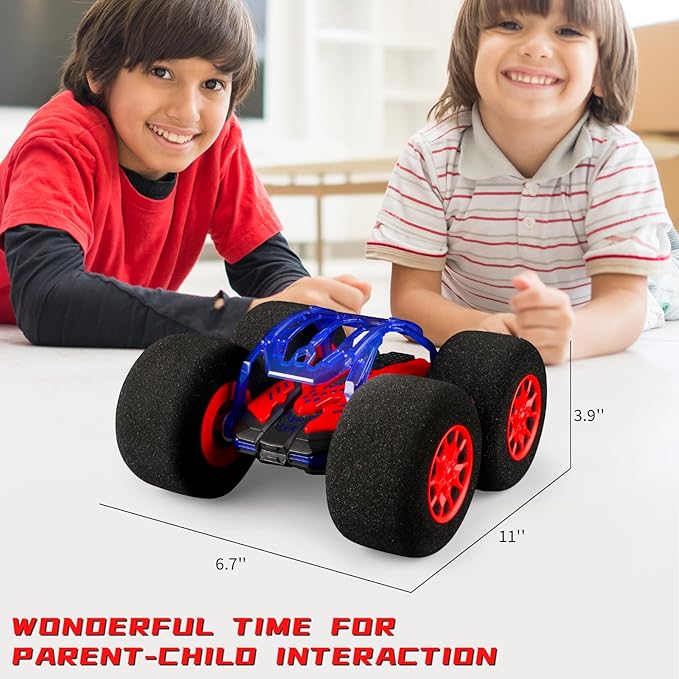 pinkking Stunt Remote Control Car with Oversized Sponge Tires Outdoor Indoor RC Car 2.4GHz Electric Race Stunt Vehicle Toy Double Sided 360ยฐ Rolling Rotating Driving Car for Kids Boys Girls Gift