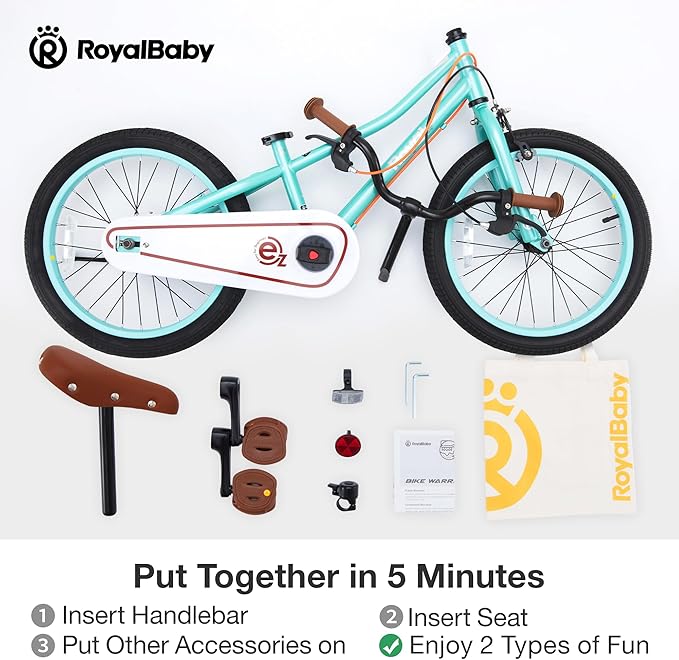 RoyalBaby Kids Bike, Terra EZ Balance to Pedal Convertable Bicycle, 14 16 18 Inch Easy Learn Balancing to Biking Boys Girls Ages 3-9 Years Beginners