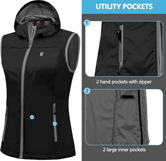 Little Donkey Andy Women's Lightweight Softshell Vest, Windproof Sleeveless Jacket for Running Hiking Travel