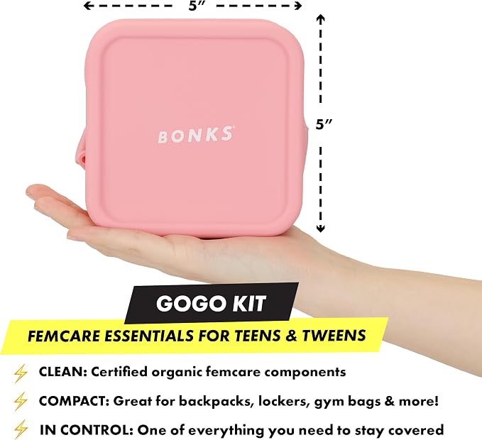 BONKS GoGo Kit - Teen Period Kit for Girls Ages 15-18 (L - XL) - Emergency Travel Hygiene Kit for Young Women - Includes Pads, Tampons, Underwear & More