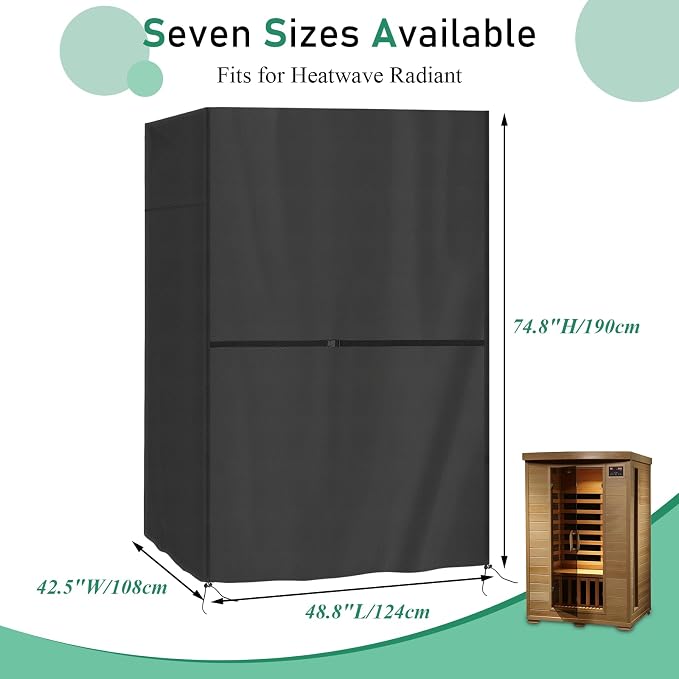 Outdoor Sauna Cover Compatible with Dynamic 2 Person Sauna's Room, 420D Heavy Duty Waterproof Cover for Infrared Sauna, (Black) (48.8"Lx42.5"Wx74.8"H)